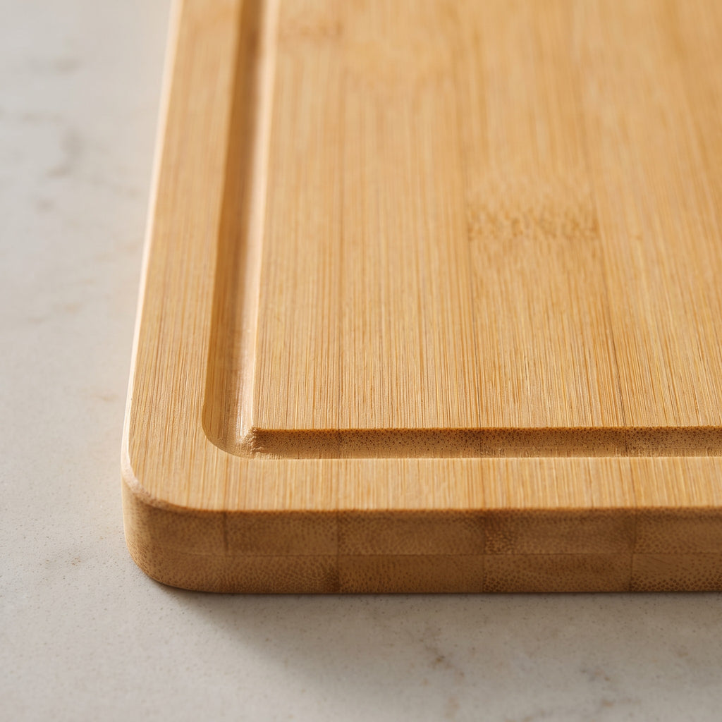 Reversible Bamboo Cutting Board with Juice Groove - close-up of the bamboo grain and juice groove