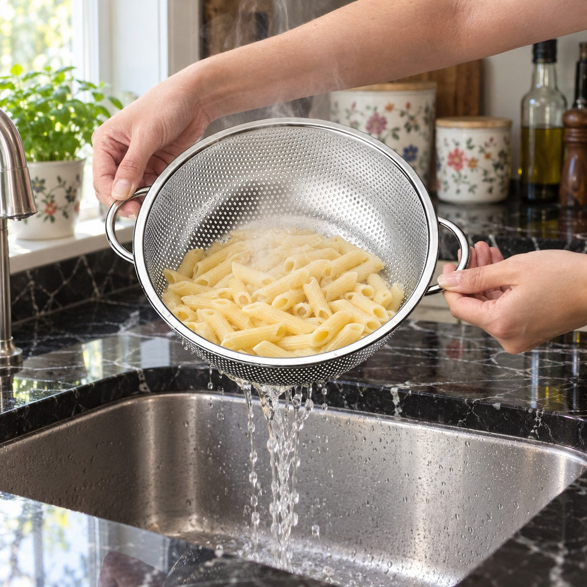 Stainless Steel Colander, 25.5 cm in a home kitchen