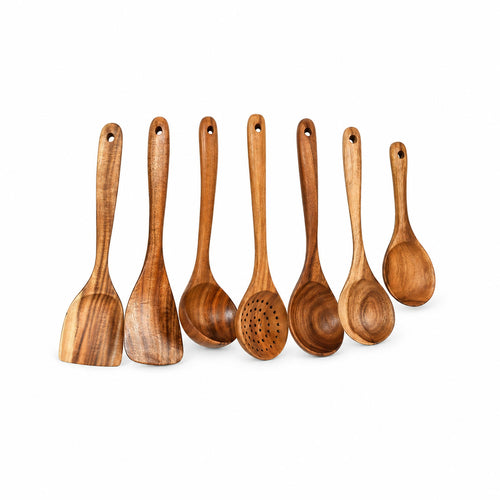7-Piece Teak Wood Cooking Utensil Set for Nonstick Cookware