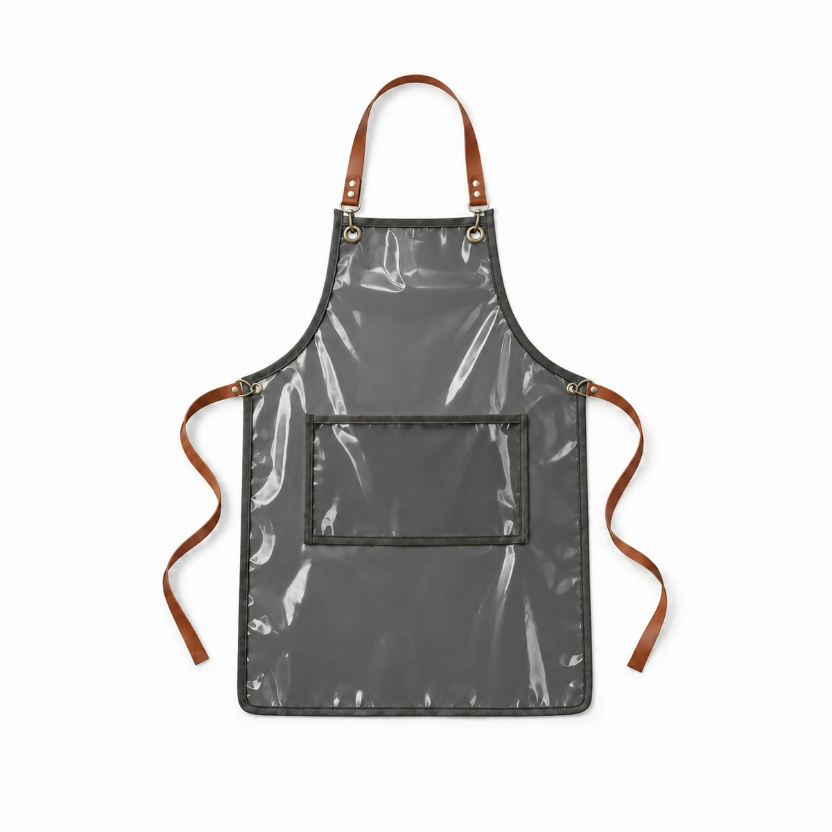 Transparent Kitchen Apron with Brown Straps, Black