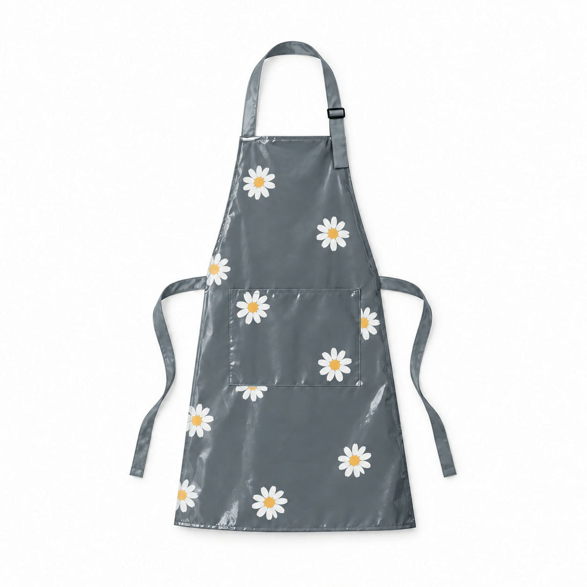Waterproof Kitchen Apron, Heart or Daisy Print, Gray Daisy