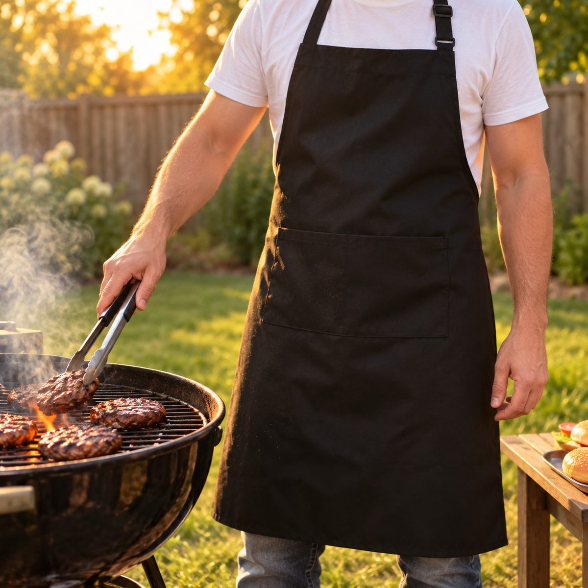 Waterproof Unisex Kitchen Apron with Pockets in a home kitchen