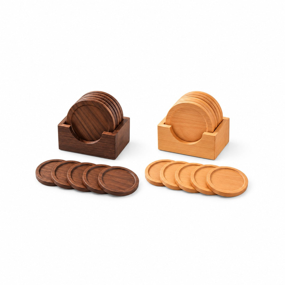 Wooden Coaster Set with Holder, 6 Pieces
